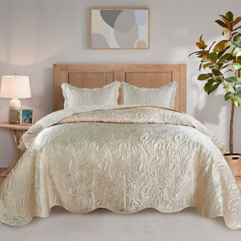Serenta 3 pc Quilted Satin Coverlet Set with Shams