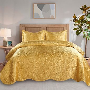 Serenta 3 pc Quilted Satin Coverlet Set with Shams
