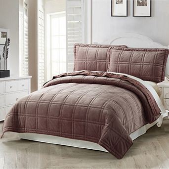 Serenta 3 pc Box Quilted Micromink Bedspread Set with Shams