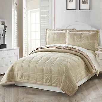 Serenta 3 pc Box Quilted Micromink Bedspread Set with Shams