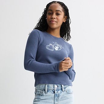 Girls 4-20 SO® Long Sleeve Baby Tee in Regular & Plus Size