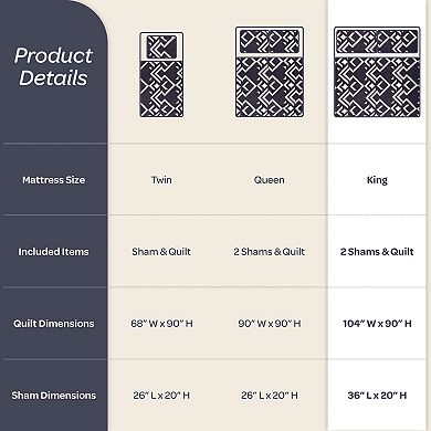 Lavish Home Geometric Quilt Set with Shams