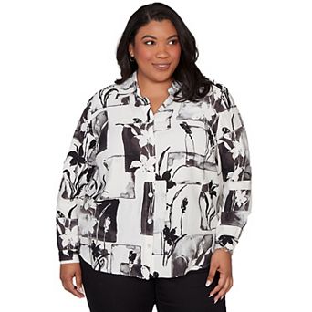 Plus Size Alfred Dunner Floral Patchwork Button Front Top