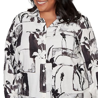 Plus Size Alfred Dunner Floral Patchwork Button Front Top