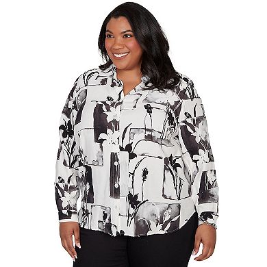 Plus Size Alfred Dunner Floral Patchwork Button Front Top
