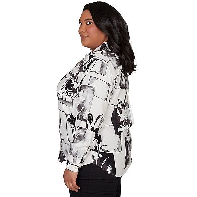 Plus Size Alfred Dunner Floral Patchwork Button Front Top