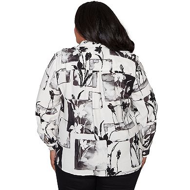 Plus Size Alfred Dunner Floral Patchwork Button Front Top