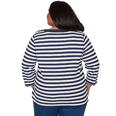Plus Size Alfred Dunner Pique Stripe Button Detail Top