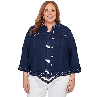 Plus Size Alfred Dunner Pearl Trim Denim Jacket