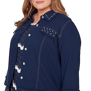Plus Size Alfred Dunner Pearl Trim Denim Jacket