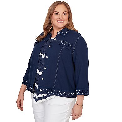 Plus Size Alfred Dunner Pearl Trim Denim Jacket