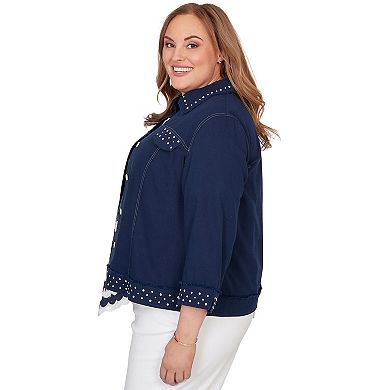 Plus Size Alfred Dunner Pearl Trim Denim Jacket