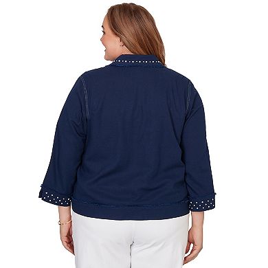 Plus Size Alfred Dunner Pearl Trim Denim Jacket