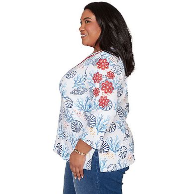 Plus Size Alfred Dunner Shell Print Embroidered Top