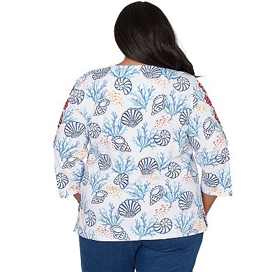 Plus Size Alfred Dunner Shell Print Embroidered Top