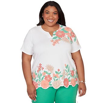 Plus Size Alfred Dunner Floral Scallop Border Top