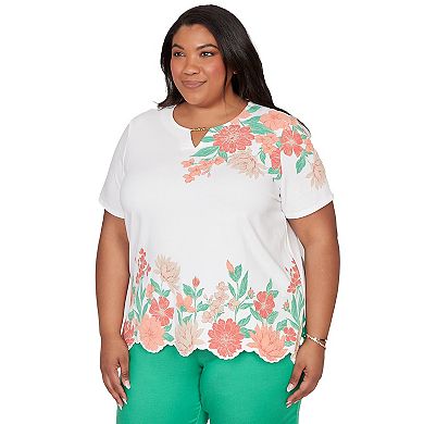Plus Size Alfred Dunner Floral Scallop Border Top