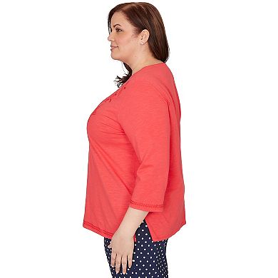 Plus Size Alfred Dunner Tonal Embroidered Split Neck Top