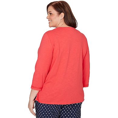 Plus Size Alfred Dunner Tonal Embroidered Split Neck Top