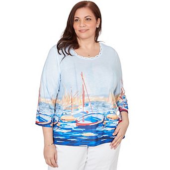 Plus Size Alfred Dunner Harbor Scene Printed Top