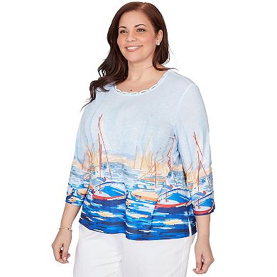 Plus Size Alfred Dunner Harbor Scene Printed Top