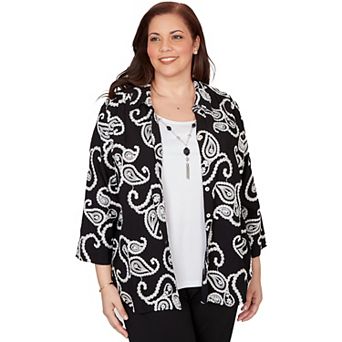 Plus Size Alfred Dunner Paisley Embroidered Two in One Top with Necklace