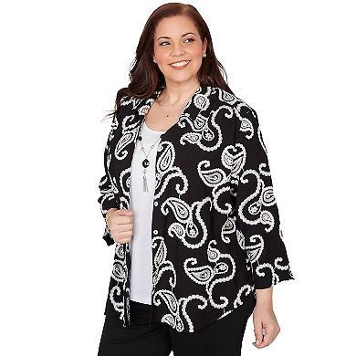 Plus Size Alfred Dunner Paisley Embroidered Two in One Top with Necklace