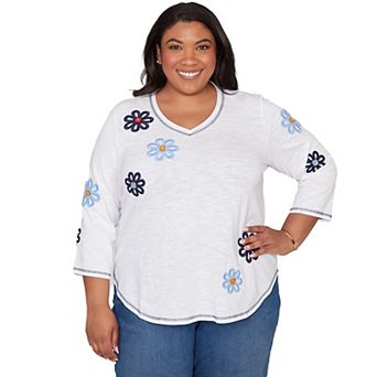 Plus Size Alfred Dunner Embellished Floral V-Neck Button Top