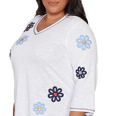 Plus Size Alfred Dunner Embellished Floral V-Neck Button Top