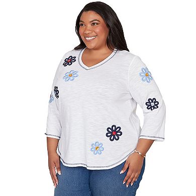 Plus Size Alfred Dunner Embellished Floral V-Neck Button Top