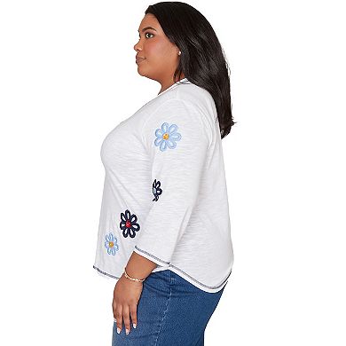 Plus Size Alfred Dunner Embellished Floral V-Neck Button Top