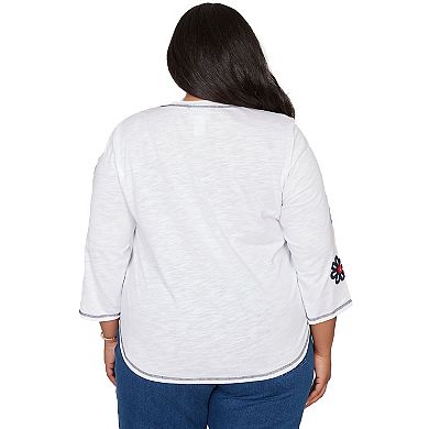 Plus Size Alfred Dunner Embellished Floral V-Neck Button Top