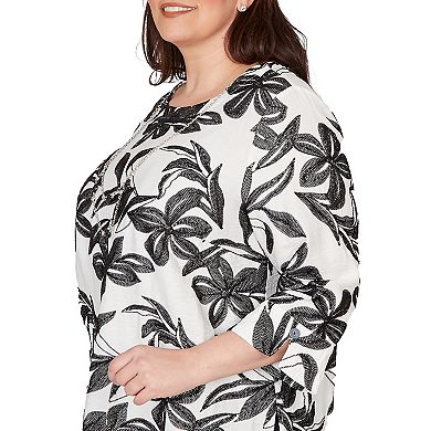 Plus Size Alfred Dunner Embroidered Flower Top with Necklace