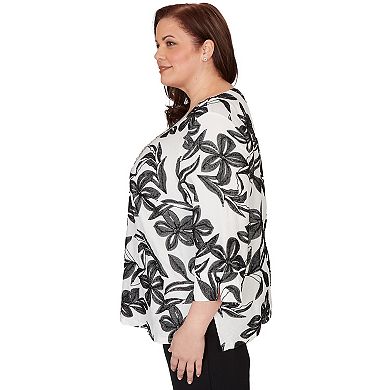 Plus Size Alfred Dunner Embroidered Flower Top with Necklace