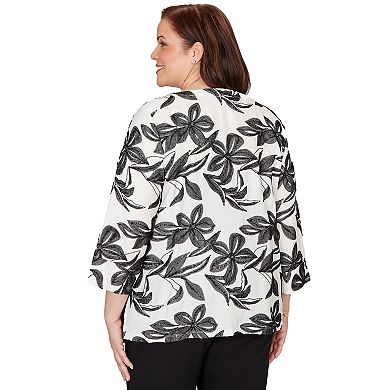 Plus Size Alfred Dunner Embroidered Flower Top with Necklace