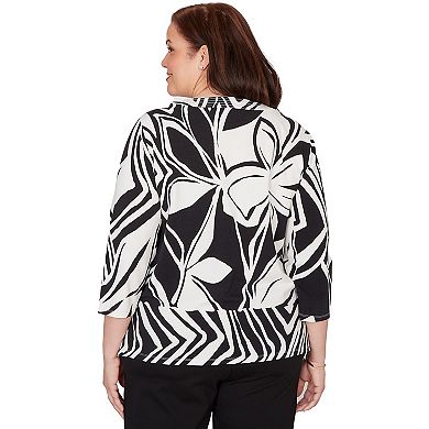 Plus Size Alfred Dunner Dramatic Abstract Floral Split Neck Top