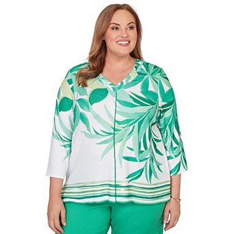 Plus Size Alfred Dunner Artisan Leaf Bordered Top
