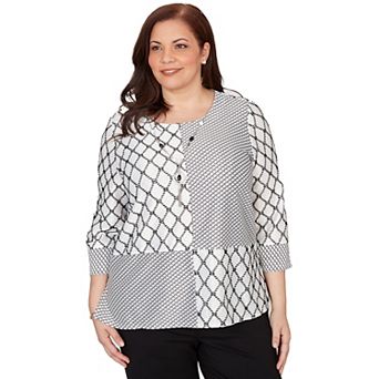 Plus Size Alfred Dunner Spliced Diamond Textured Top with Necklace