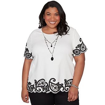 Plus Size Alfred Dunner Paisley Border Top with Necklace