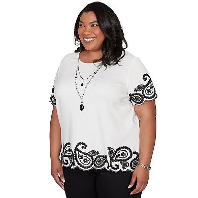 Plus Size Alfred Dunner Paisley Border Top with Necklace
