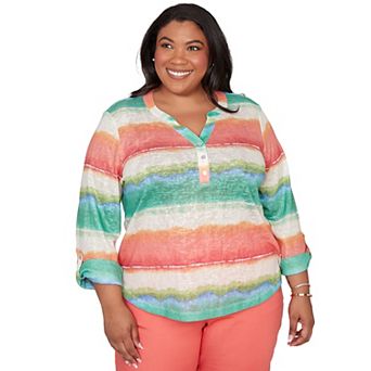 Plus Size Alfred Dunner Tie Dye Stripe Henley Top