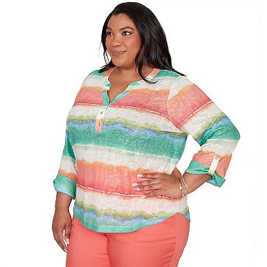 Plus Size Alfred Dunner Tie Dye Stripe Henley Top