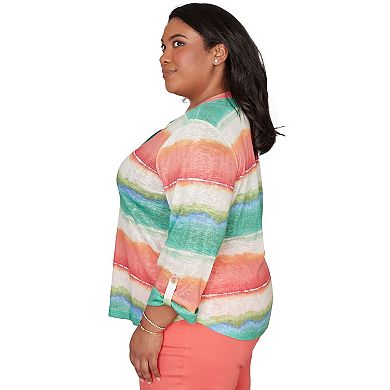 Plus Size Alfred Dunner Tie Dye Stripe Henley Top