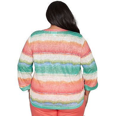 Plus Size Alfred Dunner Tie Dye Stripe Henley Top