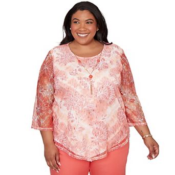 Plus Size Alfred Dunner Batik Tie Dye Chevron Top with Necklace