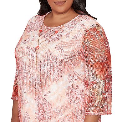 Plus Size Alfred Dunner Batik Tie Dye Chevron Top with Necklace