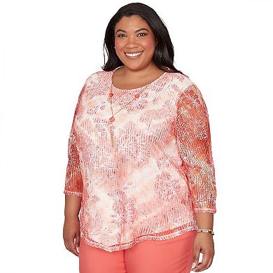 Plus Size Alfred Dunner Batik Tie Dye Chevron Top with Necklace