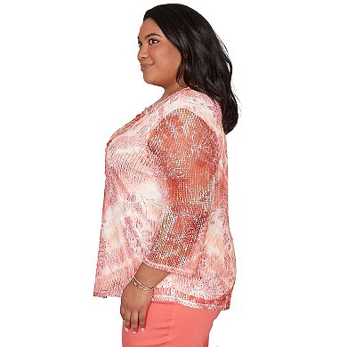 Plus Size Alfred Dunner Batik Tie Dye Chevron Top with Necklace