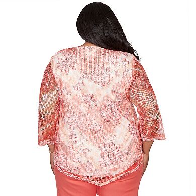 Plus Size Alfred Dunner Batik Tie Dye Chevron Top with Necklace