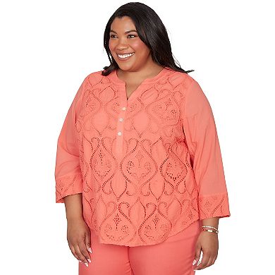 Plus Size Alfred Dunner Textured Lace Scroll Henley Top